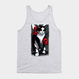 Cute Tuxedo Cat with Ladybugs Copyright TeAnne Tank Top